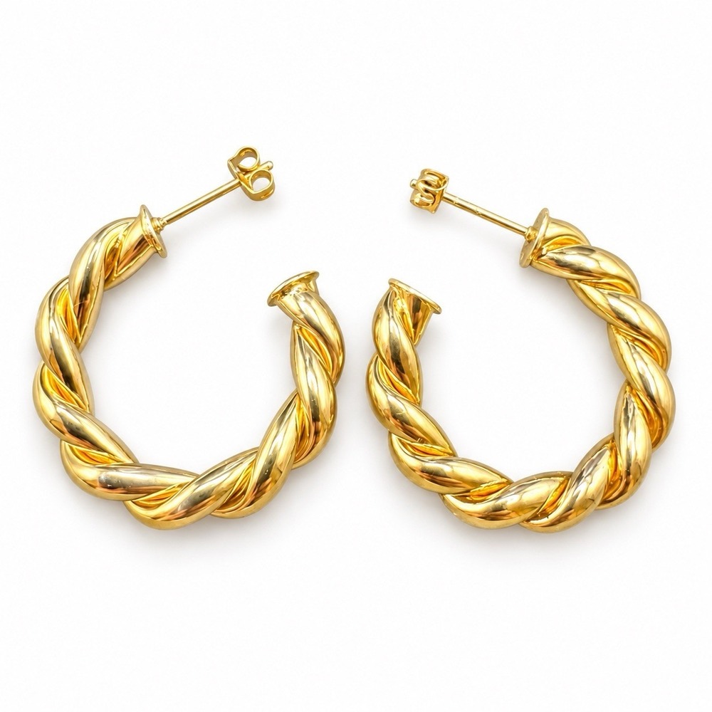 Gold Tone Twisted Rope Hoop Earrings Post Butterfly Backs New Without Tags